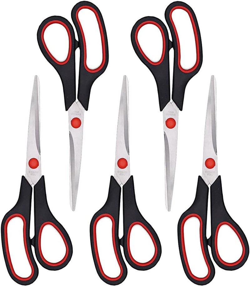 Dice red Scissors, Multipurpose office Scissors,8.5 Inch Ultra Sharp Shears, Comfort-Grip Handles Household scissors，Sturdy Sharp Craft Supplies - Pack of 5, Right/Left Hande - Image 1